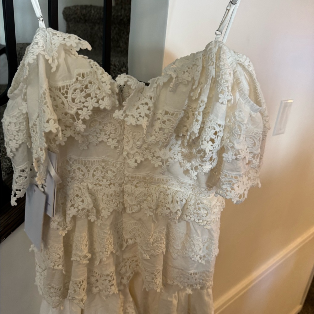 Lace Ruffle Maxi Dress in Ivory - Picture 6 of 11